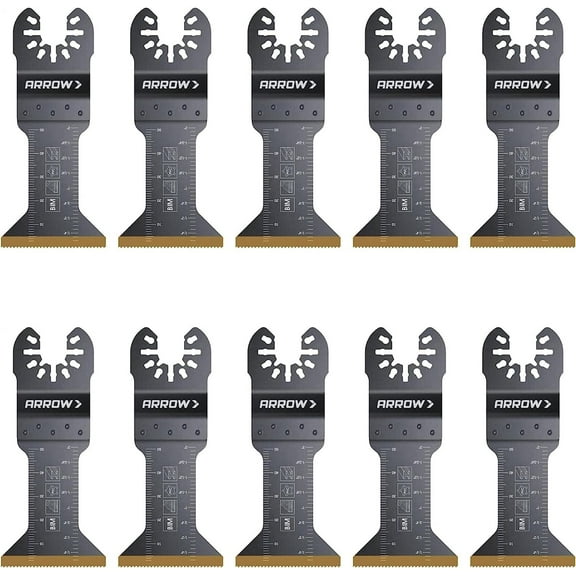 Arrow OSC204-10 Titanium Coated Oscillating Tool Saw Blades for Woodworking, Drywall, PVC, and Metal, Universal, Fits Most Multitools, 1-3/4 Inch, 10-Pack