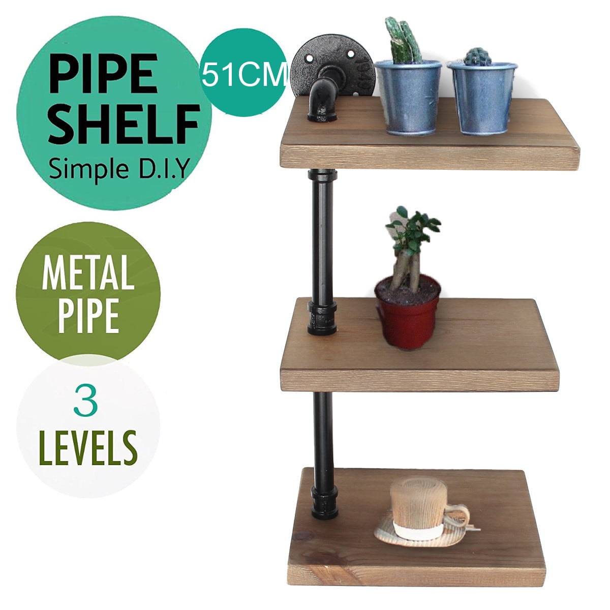 9.8" x 7.5" x 0.9" 3 Tiers Industrial Wall Pipe Display Shelf Retro