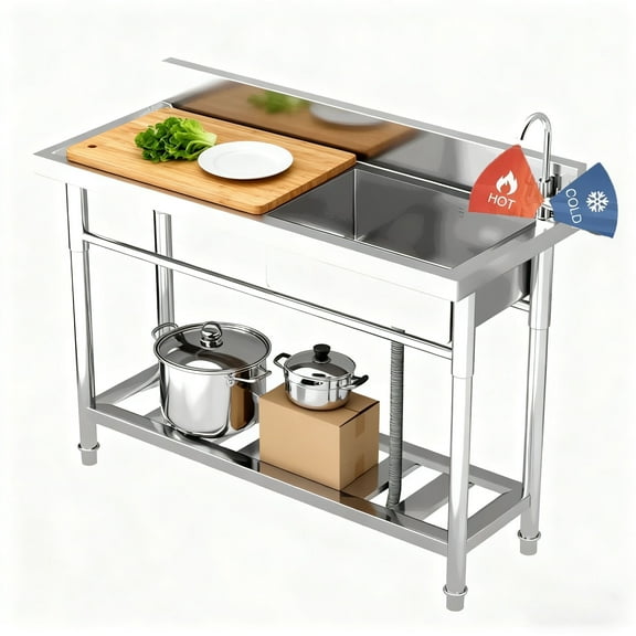 47.3x18.5x33.6Inch Heavy Duty Commercial Utility Sink ,Utility Sink with Cold and Hot Water Pipe and Faucet, , Kitchen Sink for Farmhouse Garage