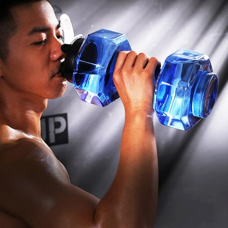

550-2600ml Bottle Dumbbell Shaped Fitness Gym Training Cup Home Gym Exercise Outdoor Camping Kettle Clear Water Bottle w/ Buckle 1500ml Blue