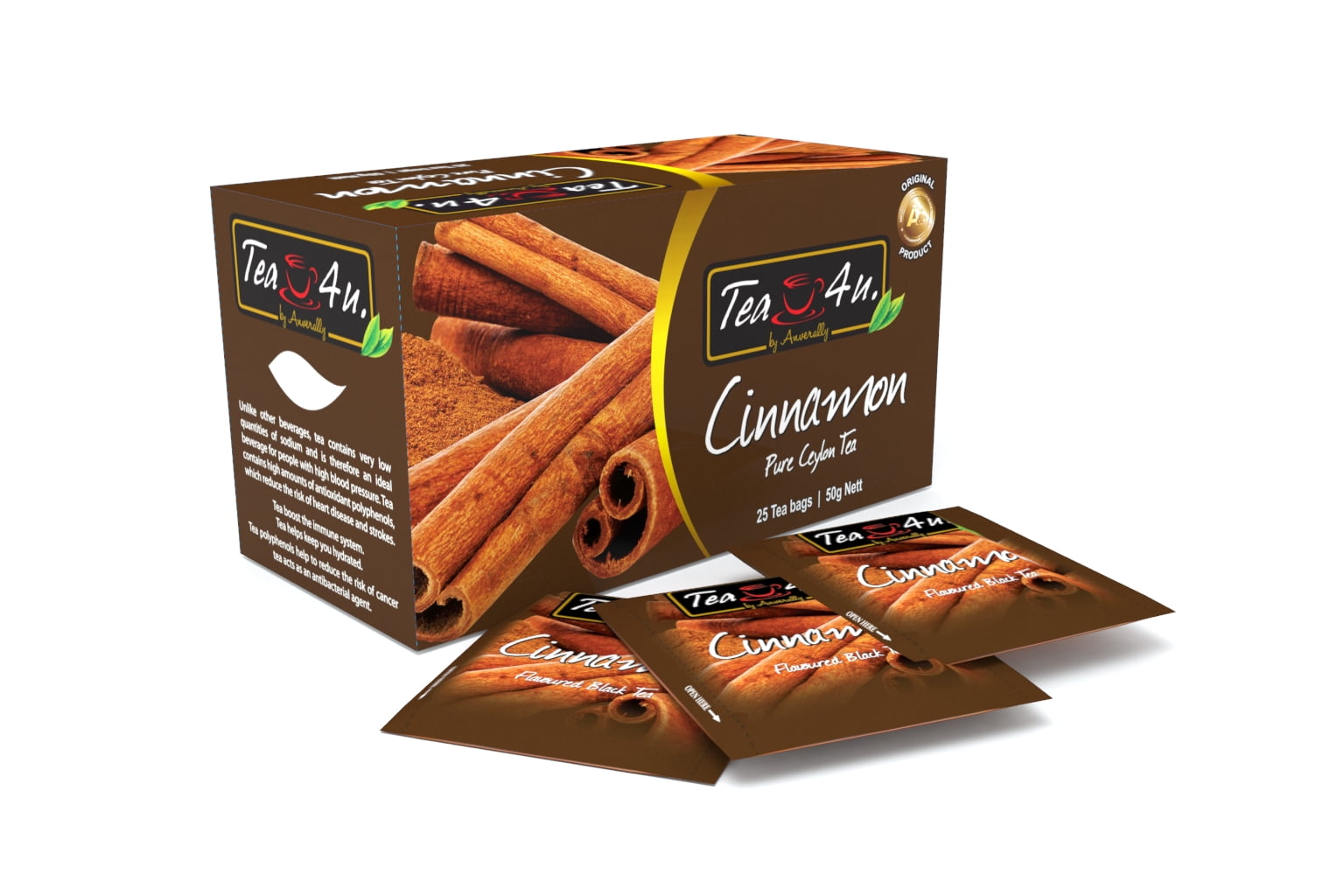 Tea4U Cinnamon Black Tea; Ceylon tea, box of 25 teabags