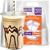 Stack Man [100 Sets - 24 oz.] Clear Plastic Cups with Straw Slot Lid, PET Crystal Clear Disposable 24oz Plastic Cups with lids