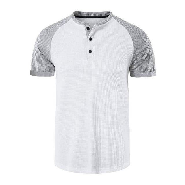 Besolor Mens Short Sleeve Shirts Summer Classic Knitted Crewneck Button Color Block Tops Workout Athletic Tees