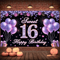thumbnail image 6 of Purple Theme Sweet 16 Banner Glittery Design Backdrop Balloon Decor Golden Number 16th Birthday Display for Sweet 16 Party Teen Birthday Girls' Celebration, 6 of 9
