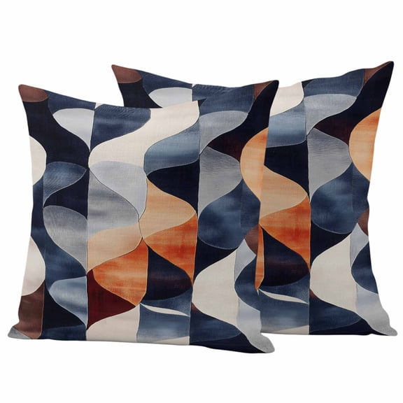 Navy Blue Burnt Orange Outdoor Waterproof Pillow Covers, Geometric Retro Abstract Decorative Square Throw Pillowcase Sofa Cushion Sham for Patio/Couch/Chair, 20"x20" 2 Pack