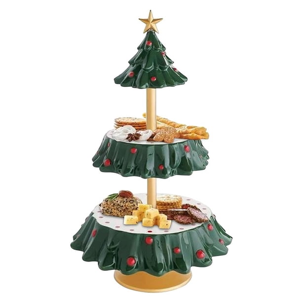 Snack Bowl Rack Soporte De Servicio De Aperitivos De Navidad Resina Creativa Forma De Árbol De Navidad Bandejas De Aperitivos Soporte Platos De Fruta Pastel Postre Estante Para Fiesta Cateissary HA019529-00