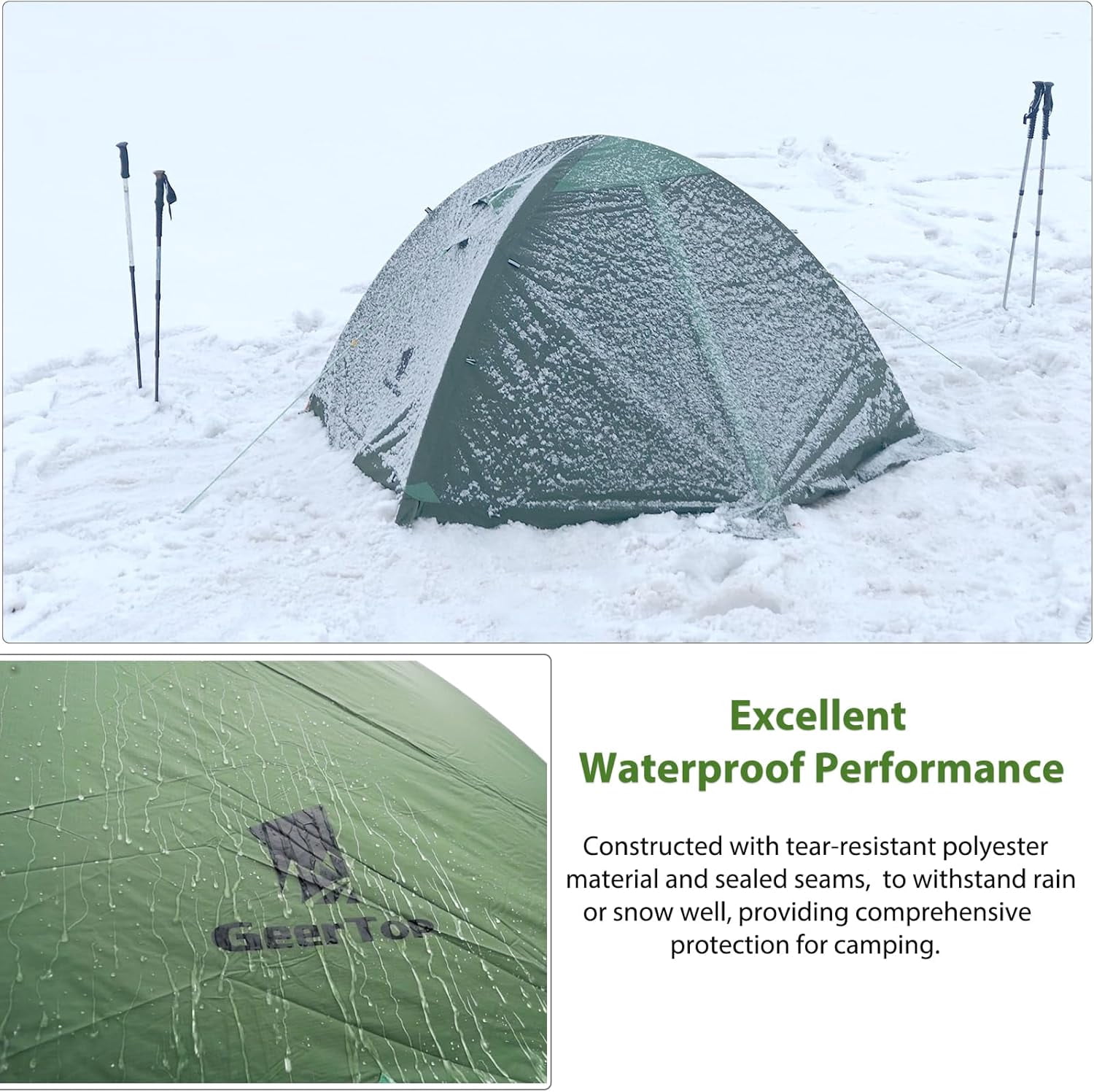 GEERTOP Ultralight 2 Person Backpacking Tent 4 Season Waterproof Camping Tent Double Layer Cold Weather Easy Set Up Tents for Family Camp, Hiking, Hunting Outdoor Mountaineering Travel