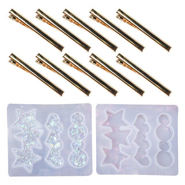 Coofit Hair Pin Casting Mold DIY Barrette Silicone Mold Epoxy Mold with 10 Hair Clip