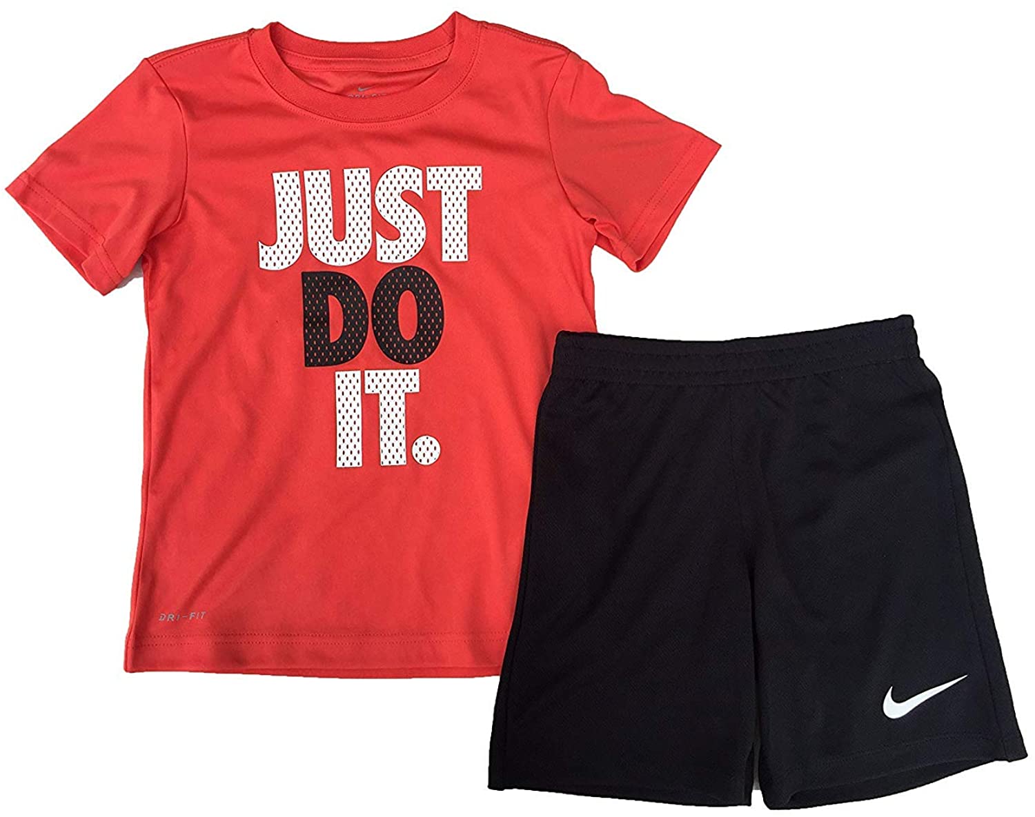 Nike Just Do It Little Boys Two Piece Tee Shirt and Shorts Set Max Orange (86C184-023) / Black 