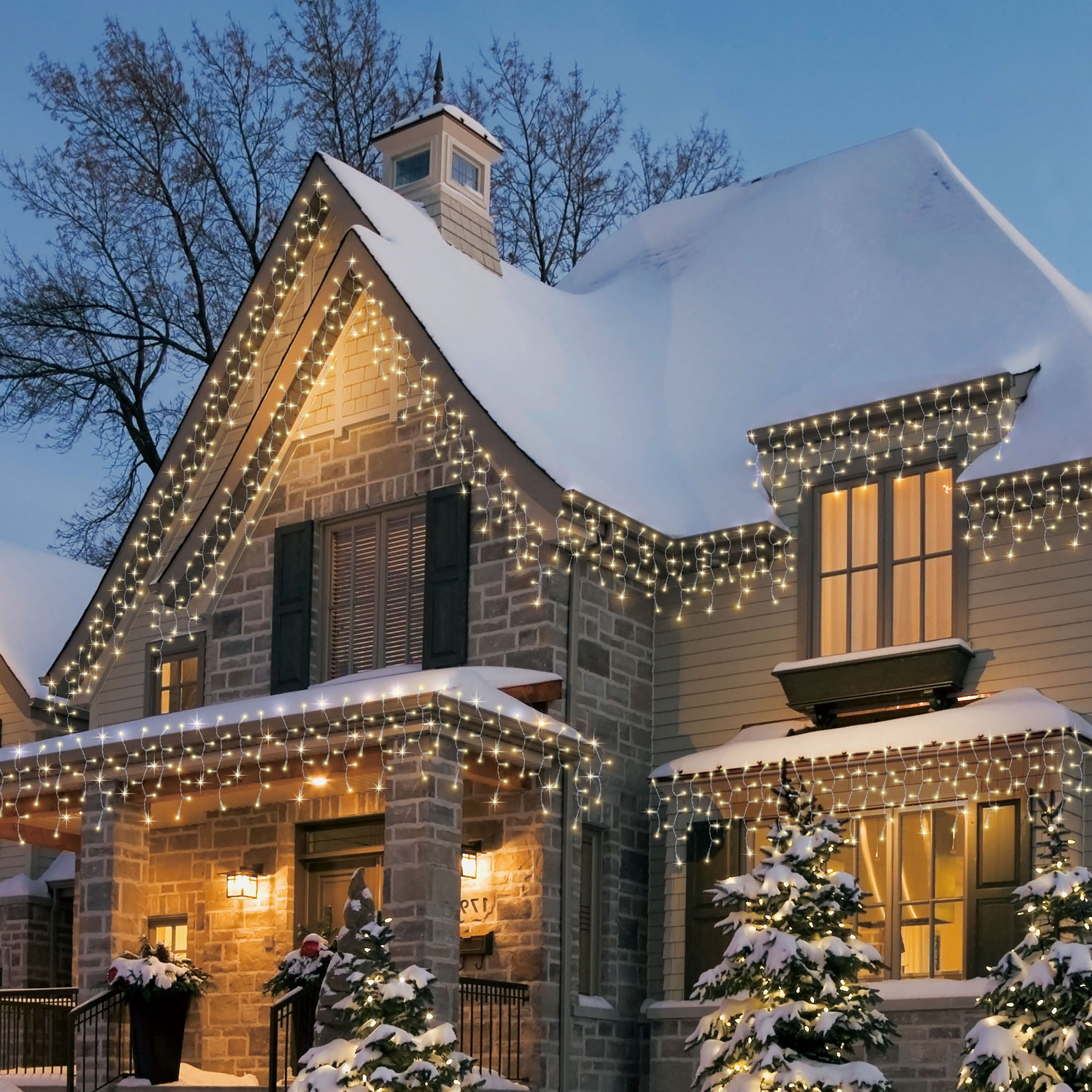 Indoor/Outdoor 200-Count LED 8-Function Sync Christmas Icicle Lights, Warm White, White Wire, 24', by Holiday Time
