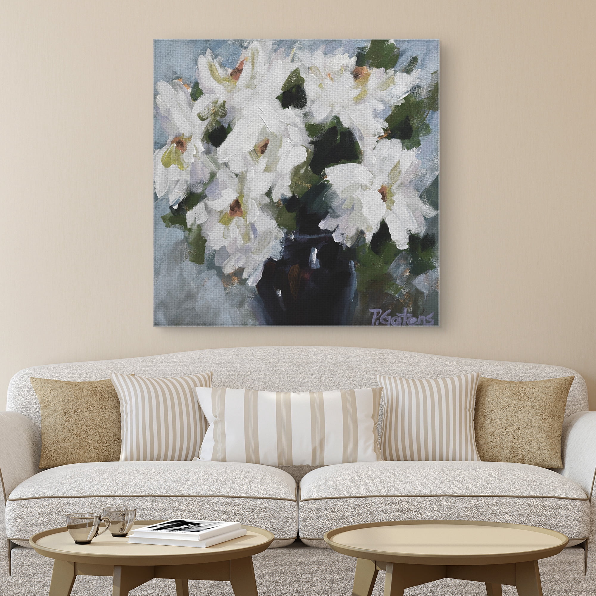 Masterpiece Art Gallery White Peony Bouquet Soft By Pamela Gatens Canvas Art Print 35" x 35"