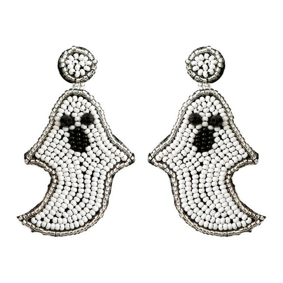 CILENON Women Halloween Earrings Beaded Pumpkin Dangle Earrings For Women Handmade Bead Drop Earring Studs Costume Themed Party Jewelry Gifts (White,One Size)