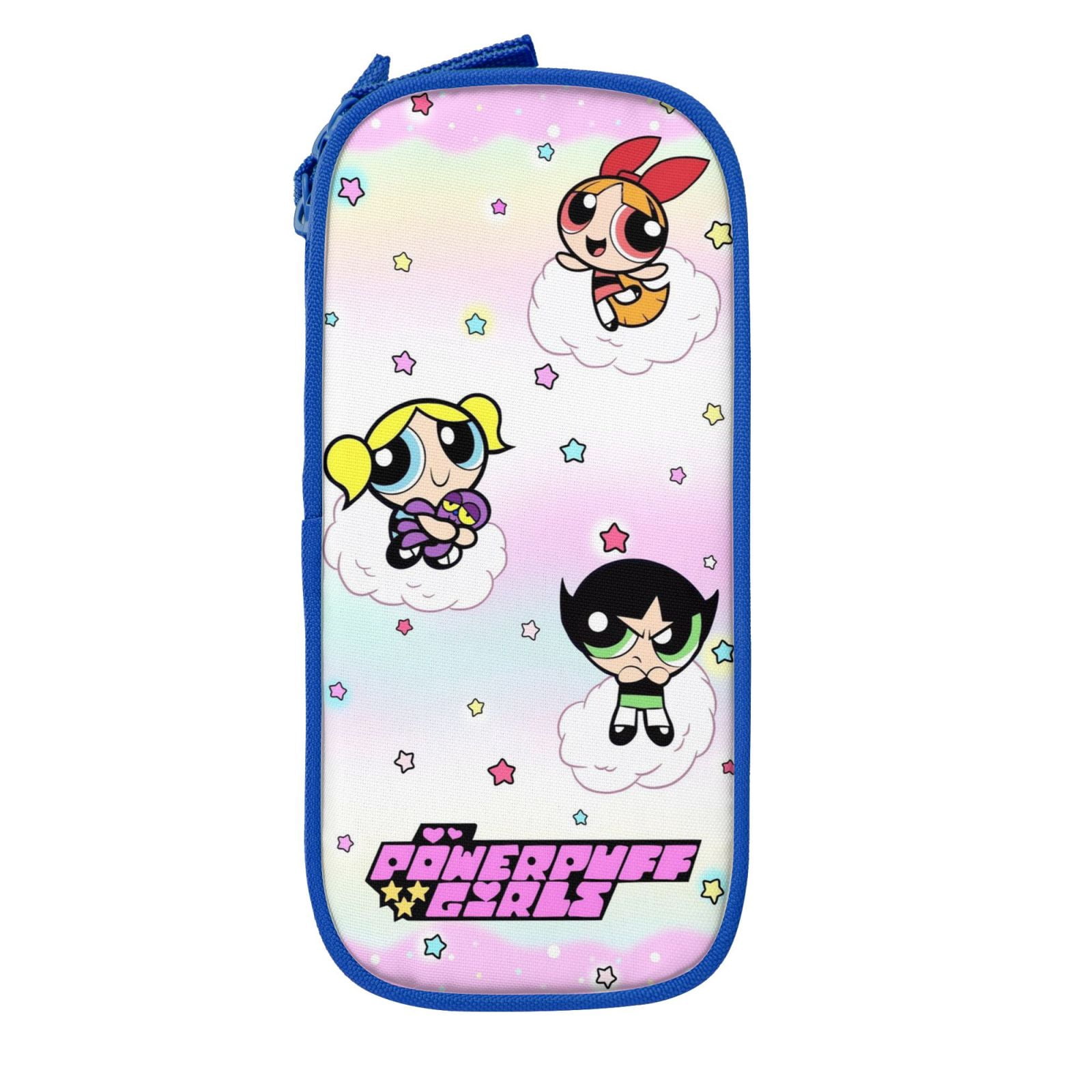 The Powerpuff Gi-rls Pencil Case Large Capacity Pencil Pouch Penbag Office Stationery Organizer Travel Makeup Bag Blue