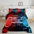 thumbnail image 3 of Red Blue Gaming Comforter Set - Gamer Comforter Twin Bedding Sets , Neon Lights Abstract Geometry Design Gamer Room Decor, 3 of 7