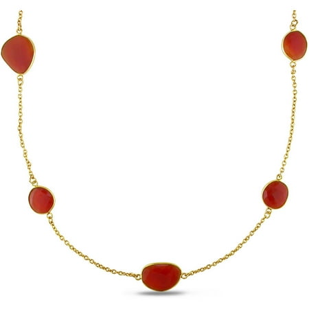 Tangelo 42 Carat T.G.W. Carnelian Yellow Gold-Plated Sterling Silver Round Station Necklace, 36