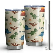 20oz Tumblers Dinosaur and BE WILD Pattern Stainless Steel Vacuum Insulated Double Wall Travel Tumbler Cups Mug with Lid and Straw,Cleaning Brush for Cold & Hot Drinks