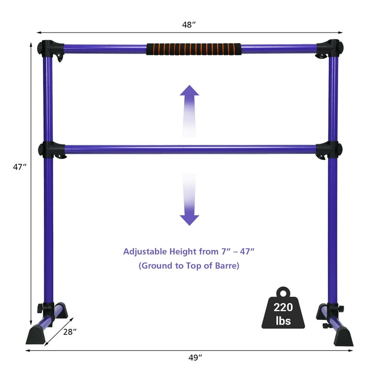 Gymax Portable Freestanding Ballet Barre Adjustable Double Dance Stretching Bar in Purple Walmart