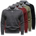 thumbnail image 4 of Men's Sweaters Autumn and Winter Men's Contrast Color Lapel Fake Two-Piece Sweater Simple Knitted Cardigan Dark Gray M, 4 of 6