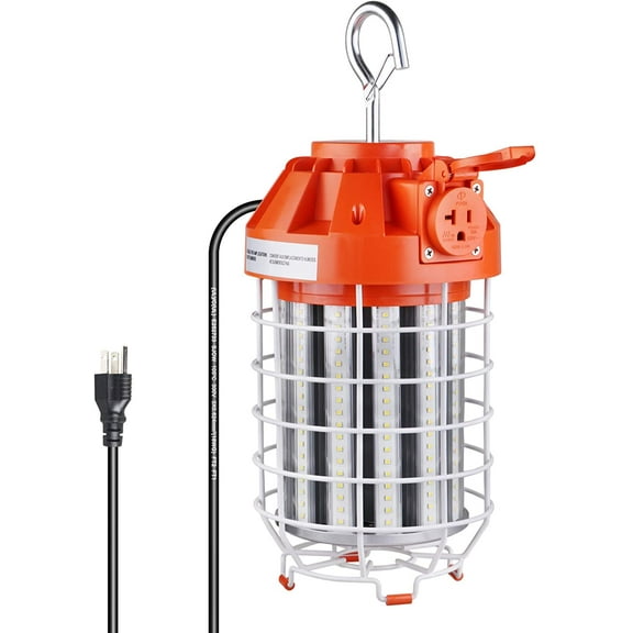 Dephen 100W LED Temporary Work Light-14000Lumen Construction Lights 5000K LED Work Lights Linkable Construction Temporary Lighting with Outlet & Hook for Outdoor Indoor Temporary Lights