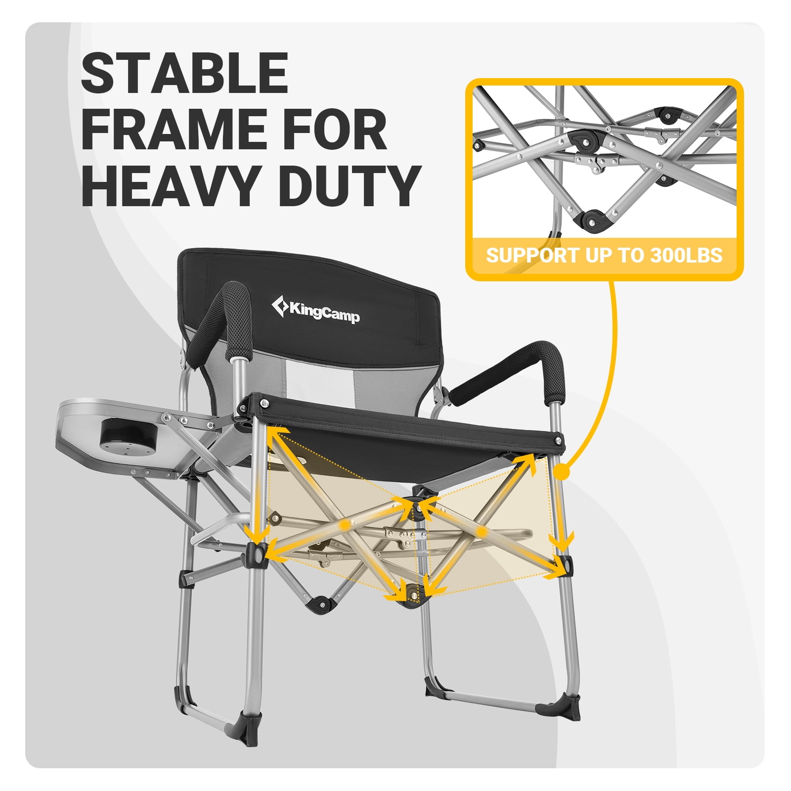 KingCamp Director Side Table and Cup Holder Heavy Duty Portable Steel Outdoor Folding Camping Chairs for Adults Oversized for Picnic, Sports, 並行輸入 KingCamp Camping Directors Chairs with Side Table and Storage