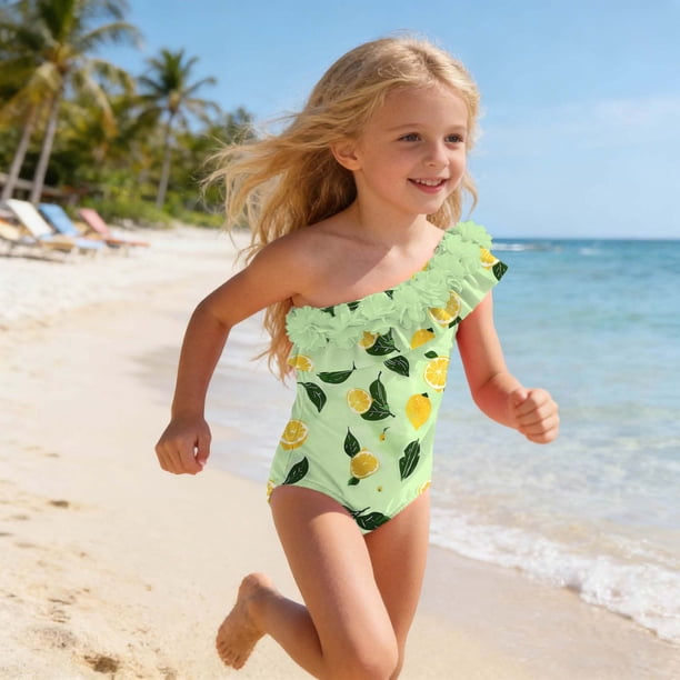 Odeerbi 1-5 Años Niñas Traje de Baño de Una Sola Pieza Hawaiano de Un Hombro Traje de Baño de Playa Seco Rápido Traje de Baño de Verano