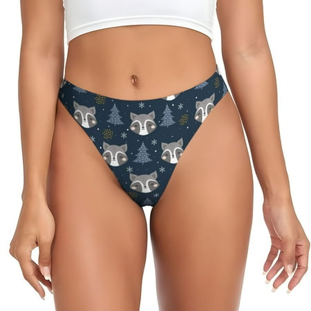 Disketp Cute Christmas Tree Raccoon Seamless Women Underwear Thongs No Show Ladies Thong  Panties Undies for Women-Medium