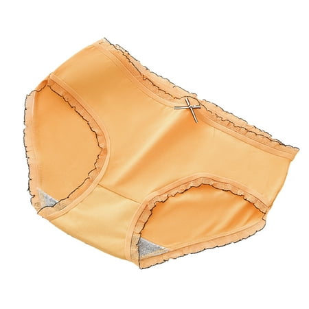 2 Pack Cute Cotton Briefs for Women 2PCS Mid Waist Panties Bow Stretch Breathable Girls Panty (Large  Yellow)