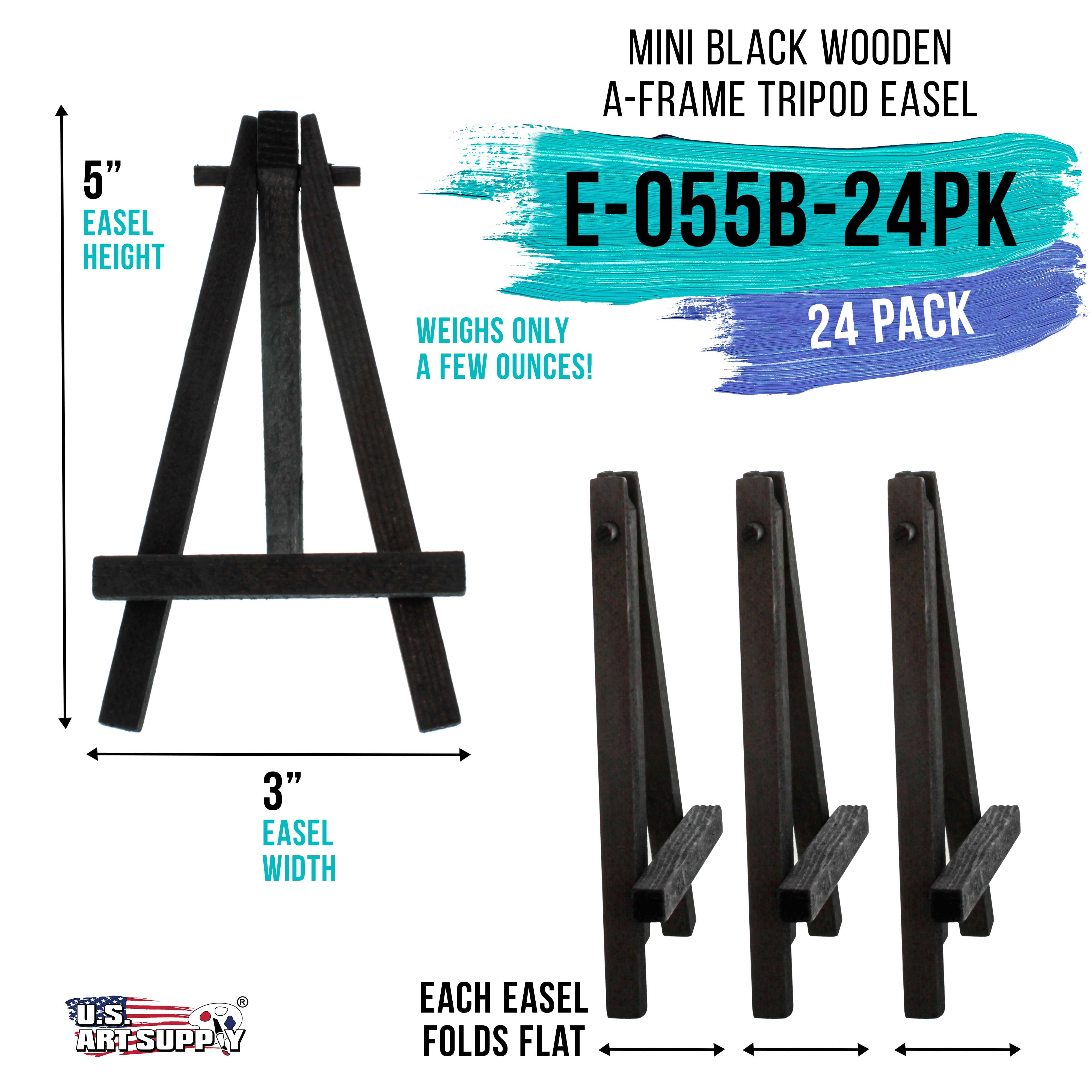 24 Pack - U.S. Art Supply 5" Mini Black Wood Display Easel, A-Frame Artist Painting Party Tripod Tabletop Holder Stand