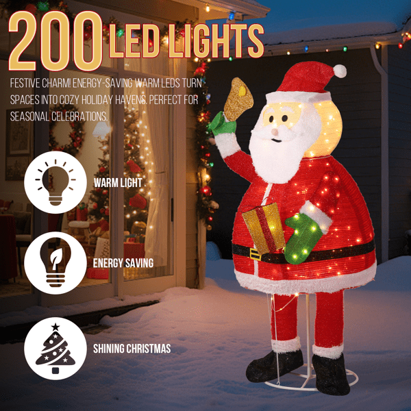 Alvantor 6 ft Pre-Lit Pull-Up Santa Claus with Bell and Gift, 200 Warm White LED Lights, Indoor and Outdoor Christmas Decorations