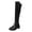 Black, variant on Women's Fashion Splicing Knee High Boots Pull On Comfortable Flat Low Heel Round Toe Stretchy Suede Over The Knee Booties Brown Size 6.5