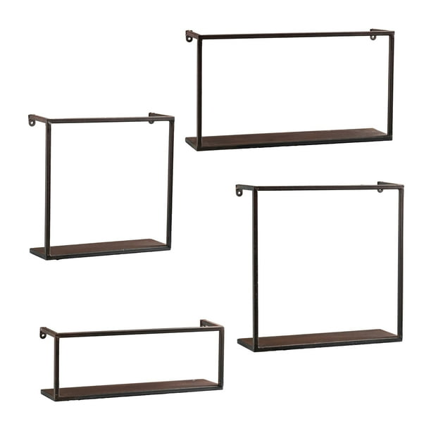 Set of 4 Black Solid Rustic Contemporary Wall Shelves 18"