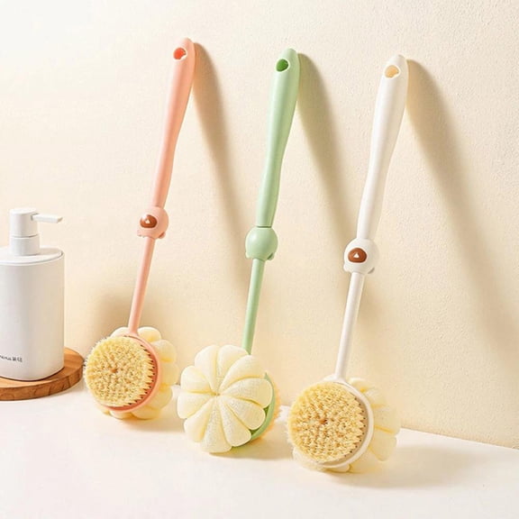 3Pack Back Scrubber for Shower, 15.7" Loofah with Handle, Back Shower Brush with Bristles and Loofah, Dry Brushing Body Brush for Cleanse Back and Hard to Reach Areas with Curved Long Handle