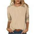 thumbnail image 2 of Dasayo Loose Womens Tops 3/4 Sleeve Beige Graphic Prints Crewneck Blouses Womens Tees S, 2 of 9