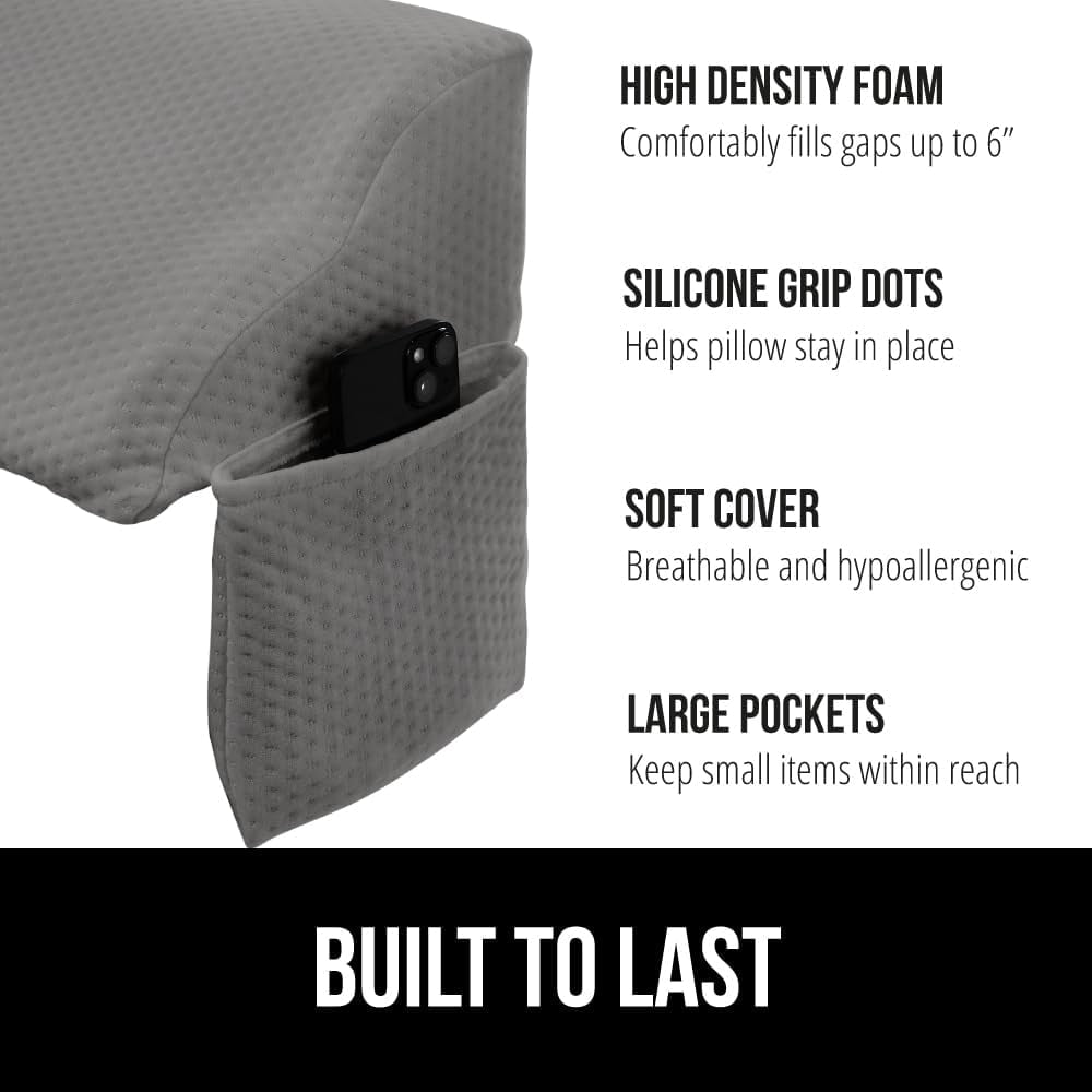 High Density Foam Bed Wedge Pillow for Headboard Gap, Mattress Gap Filler with Gripping Dots for Support, King Size White