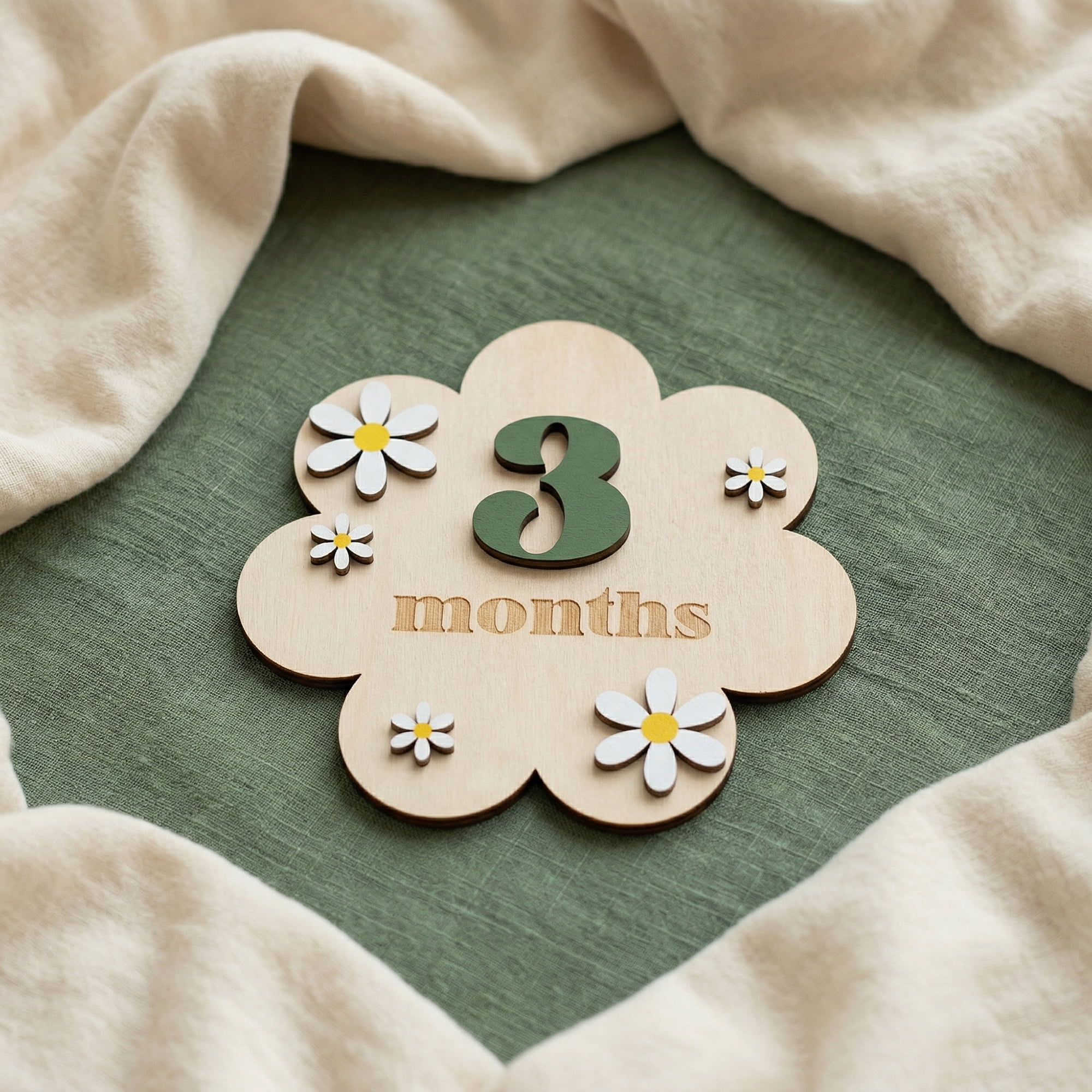 Unique Bargains Wooden Flower Wall Art Decor Layered Floral Wood Sign Green 6.3in