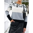 thumbnail image 2 of Women'S Leopard Printed Striped Sweater Crewneck Knitted Long Sleeve Color Block Pullover Light Blue L, 2 of 3
