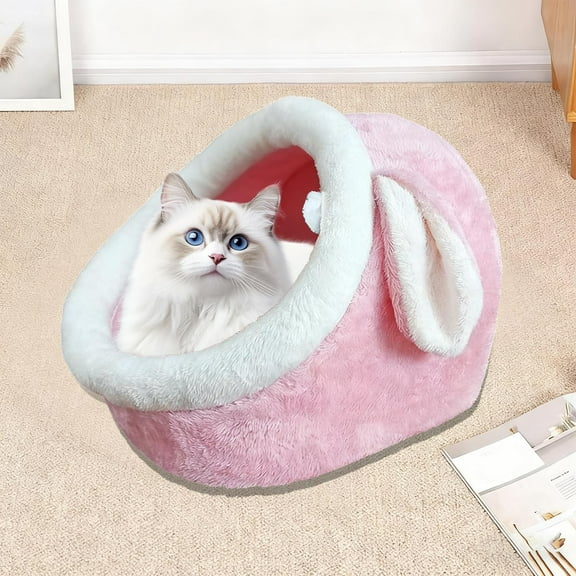Winter Warm Cat Kennel Bed Soft Plush Pet House for Cats & Small Dogs Semi Enclosed Fleece Nest for Indoor Sleeping Washable Thick Cozy Pet Pad
