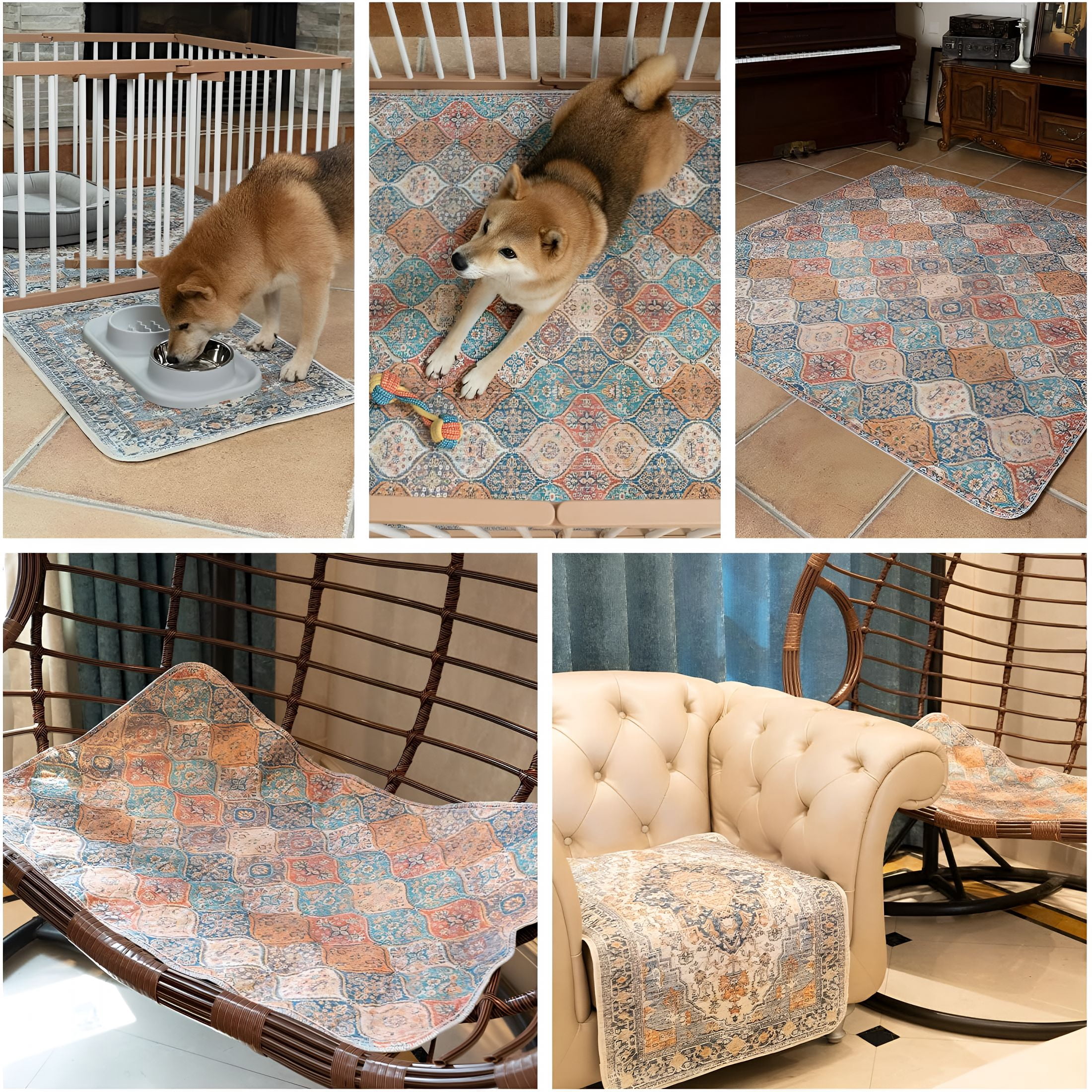 RLESO Washable Pee Pads for Dogs, Stylish, Non-Slip And Leak-Proof Pee Pads. Reusable Potty Pads for Dogs for Crates And Floors. (Beige/Multi, 24" X 36")