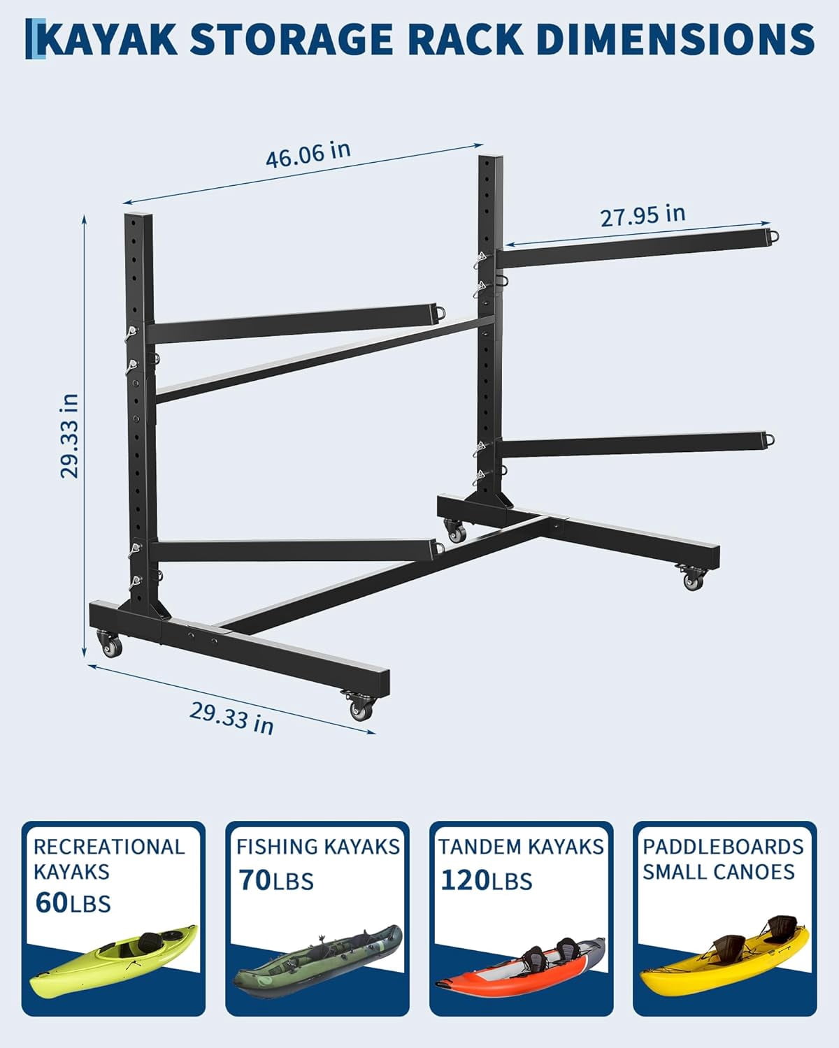 Trilenars Kayak Storage Rack for 2-6 Kayaks with Wheels,