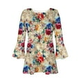 thumbnail image 4 of CYMMPU 3/4 Sleeve Blouses for Women Dressy Casual Button V Neck Flare Sleeve Floral Pattern Fall Trendy Shirts Spring Tunic Tops Loose Fit Pleated Dressy T-Shirts Multicolor M, 4 of 5