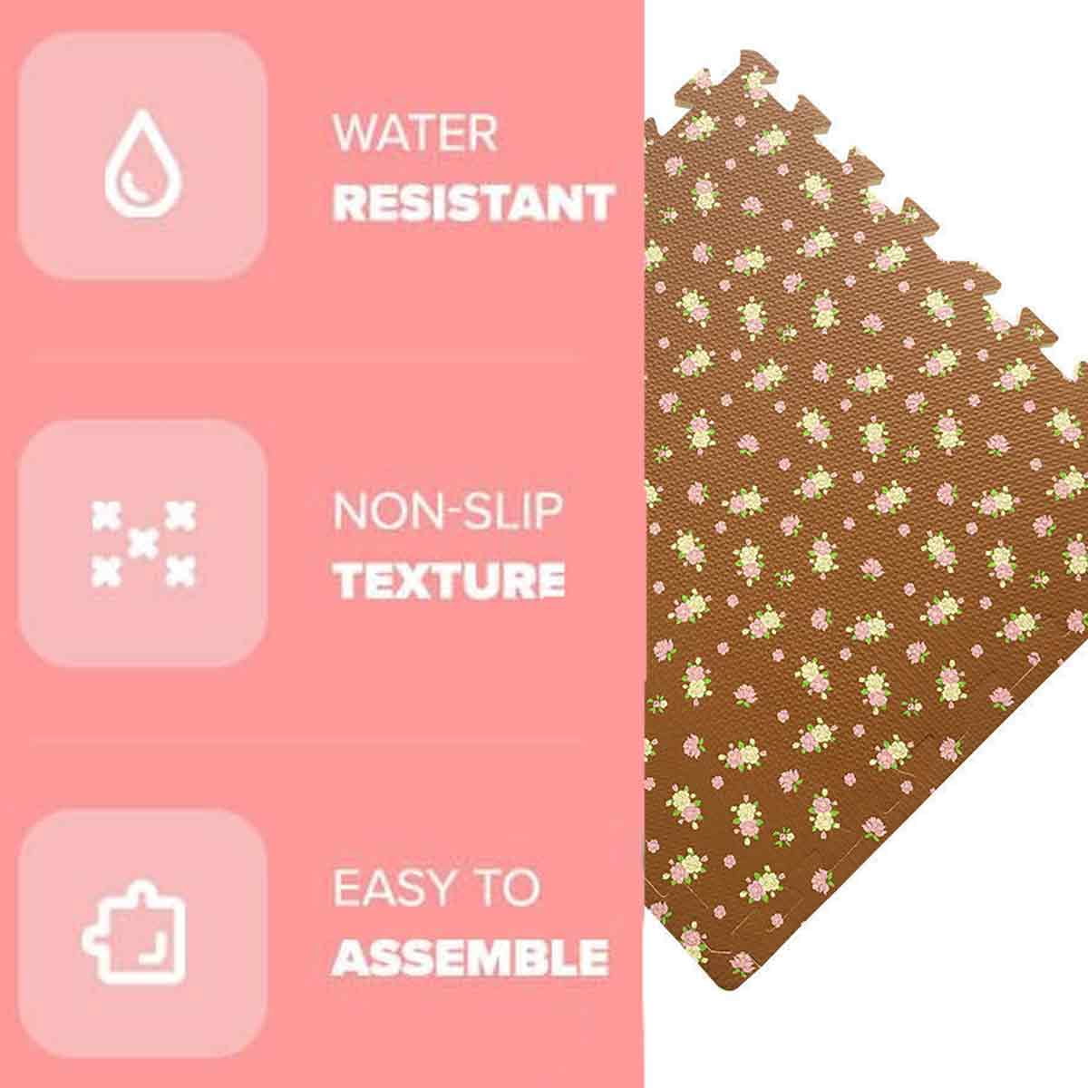 9Pcs Printed Flower Grain Floor Foam Puzzle Mat, Eva Anti Fatigue Extra Thick Children Exercis