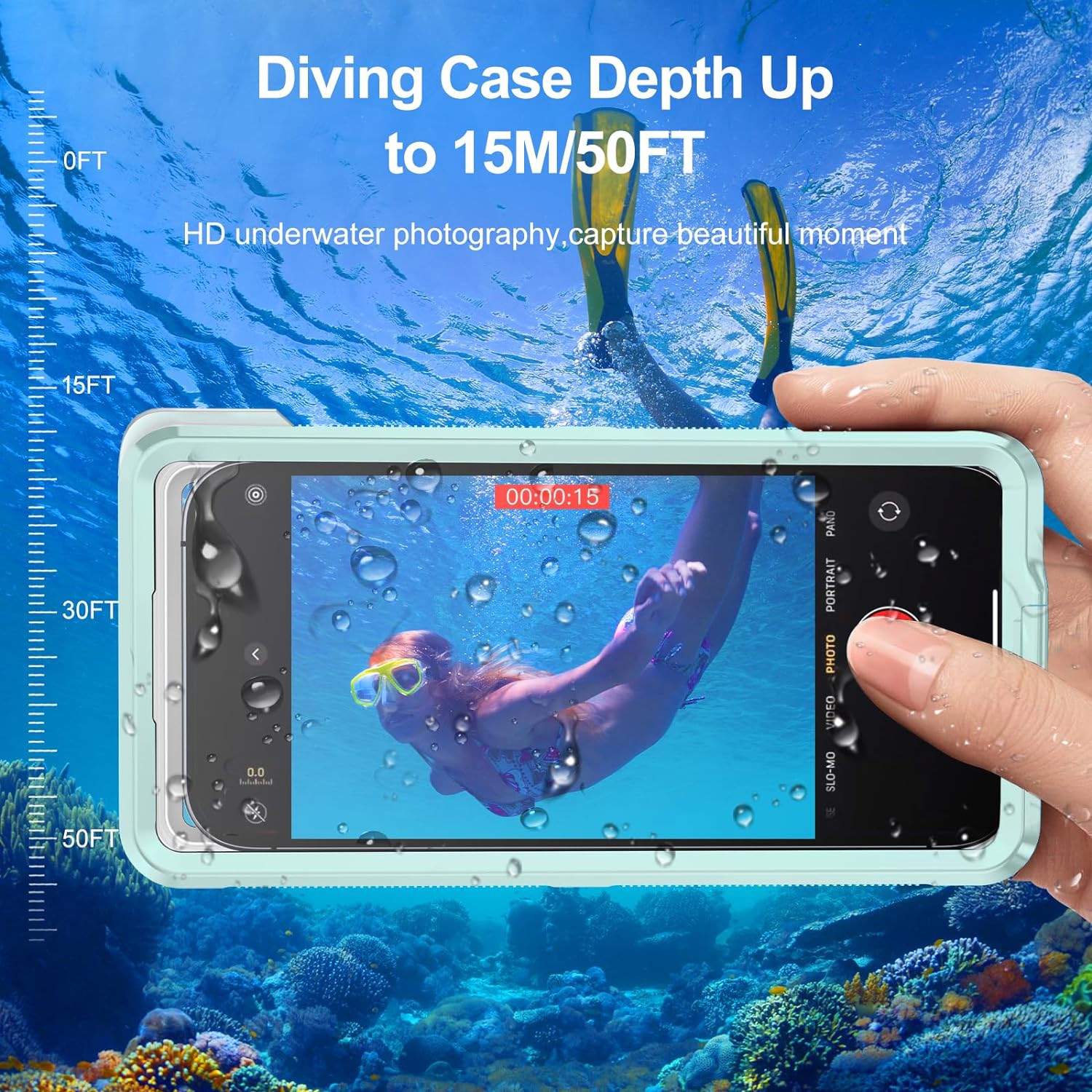 KOMI Waterproof Phone Case, Underwater Snorkeling Diving Phone Case, Universal Self-Check Water Proof Pouch Dry Bag Up to 6.9 Inch for iPhone 15/14/13/12/11/Samsung S24/S23/Google Series - Green