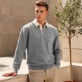 thumbnail image 5 of UDAUDU Mens Polo Shirts Long Sleeve Pullover Sweatshirts Color Block 2026 Fall Winter Contrast Collar Button Down Golf Shirt Gray S, 5 of 6