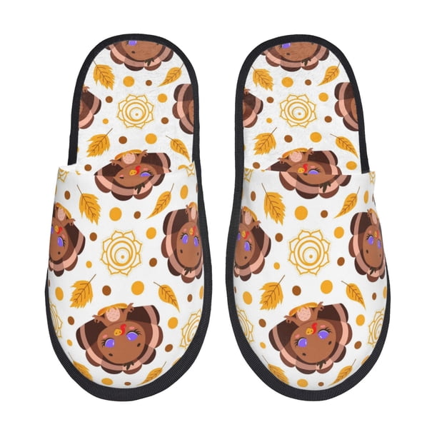 Fotbe Fall Turkey Pantuflas Peludas para Mujer con Estampado, Zapatillas de Peluche, Zapatos de Invierno para Casa, Uso Interior y Exterior-Large