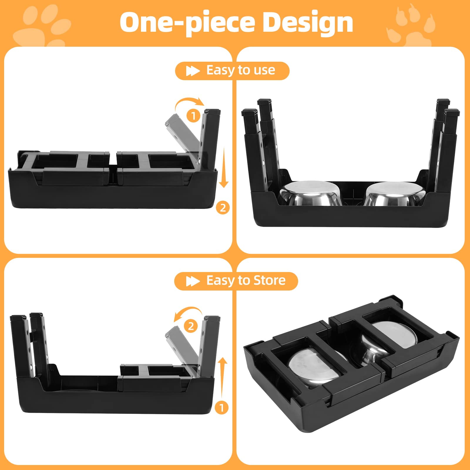 Elevated Dog Bowls Adjustable Raised Dog Bowl Stand with Double Stainless Steel Dog Food Bowls Adjusts to 4 Heights 3.1”, 8.6”, 10.2”, 11.8”, for Small Medium Large Dogs and Pets