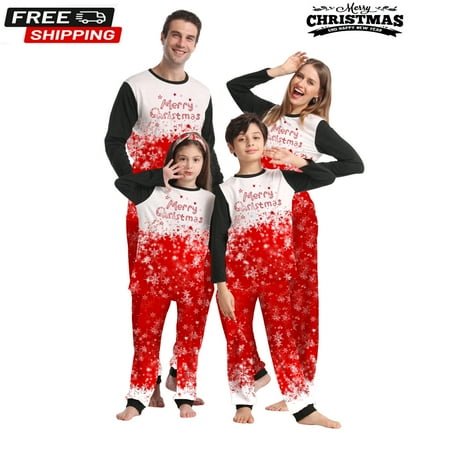 

Christmas Pajamas For Family Gradient Snowflake Letter Print Long Sleeve Tops and Casual Pants Sleepwear