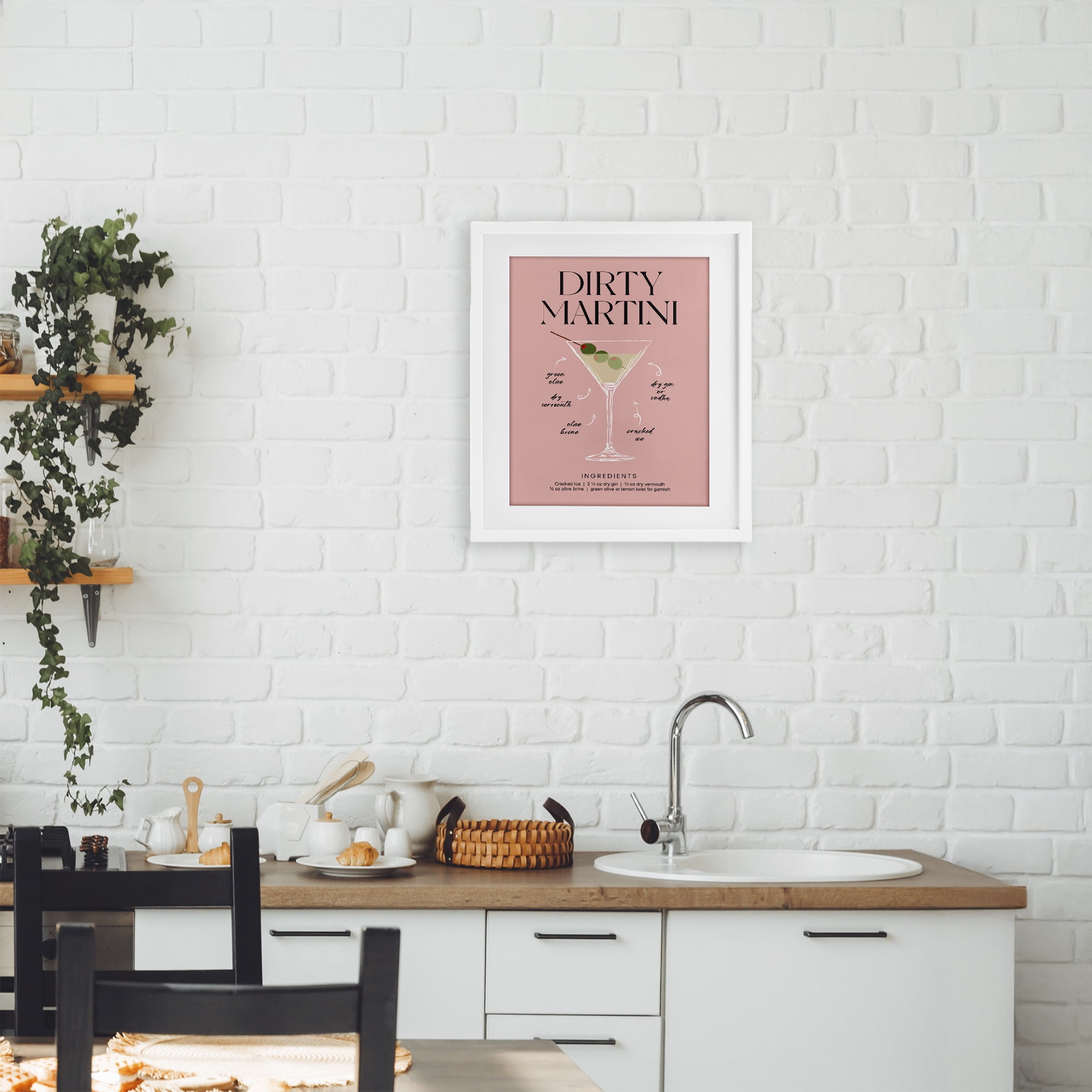 Stupell Industries Dirty Martini Pink Recipe White Framed Print Under Glass, design by Lettered and Lined
