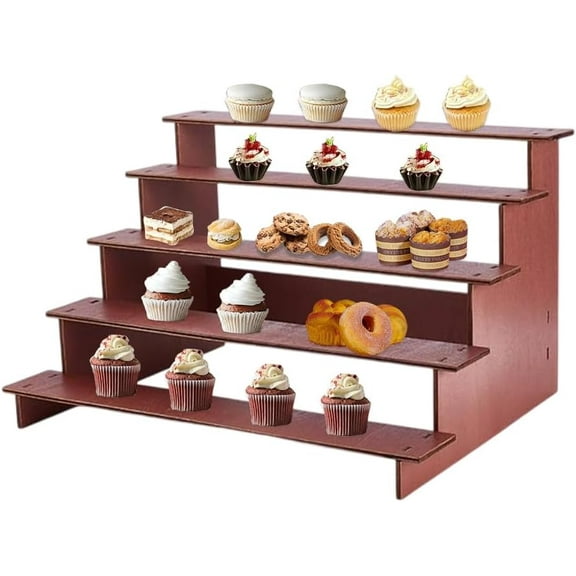 Cupcake Display Stand 5 Tier Stepped Wood Display Stand Chocolaty Rustic Cupcake Stands Tabletop Cupcakes Display