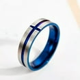 thumbnail image 6 of 6MM Blue/Black Cross Band Men's Stainless Steel Silver Brushed Ring Size 7-12, 6 of 7