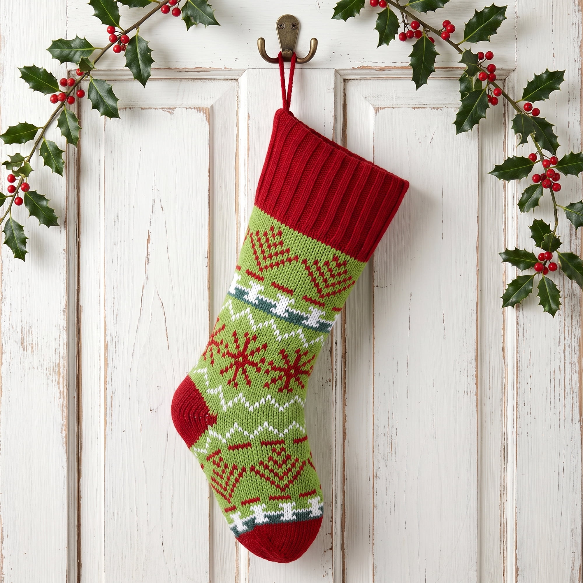 Unique Bargains Holiday Christmas Double Layer Knitted Motif Stocking Brown 20"